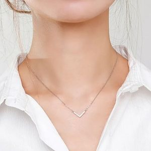 NEW Sterling Silver CZ V Shape Pendant on Dainty Chain Necklace